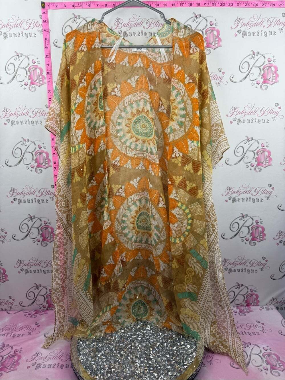 Ardene kimono cardigan flowy Orange, Tan & Green Sheer Boho Kimono